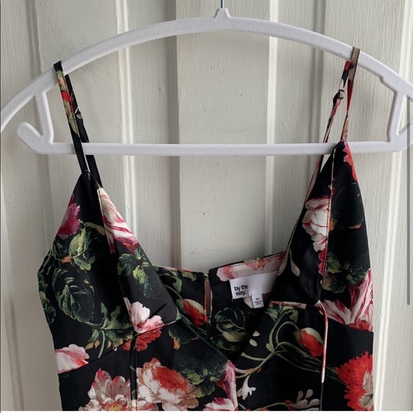 REVOLVE By The Way Brita Floral Satin Cami Romper Dress Black Slip Tie front New - Picture 5 of 13